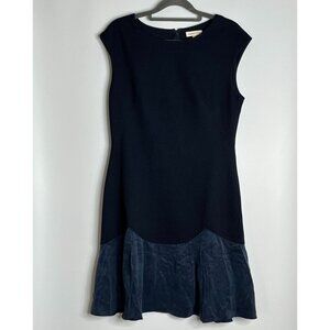 Rebecca Taylor Stacy Sleeveless Stretch Piqueu and Satin Navy Dress Size 8